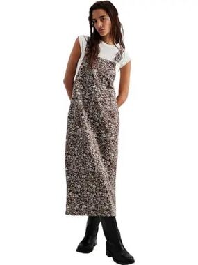 Free People Hanson Apron Midi Dress~ Chocolate Combo